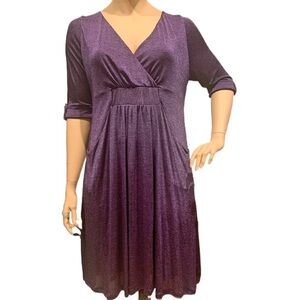 Igigi Surplice Dress Plus 18/20 Violet Heather Knee Length, 1/2 Sleeves Pockets